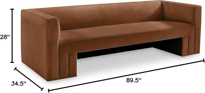 Meridian Furniture 665Saddle-S Henson Collection Modern | Contemporary Velvet Upholstered Sofa with Soft Saddle Brown Velvet, Solid Wood Frame, 89.5" W x 34.5" D x 28" H, Saddle