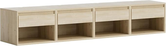 Mid Century Modern Floating Nightstand Set of 4, Wall Mounted End Table with Drawer and Open Compartment Wooden Bedside Night Stand Small Storage Cabinet for Bedroom, Light Oak by MoomJiee