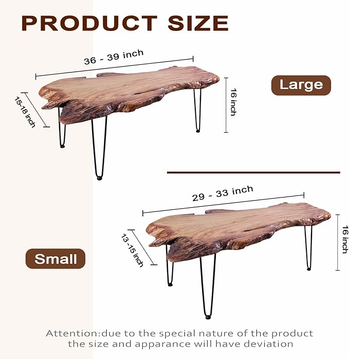 Natural Wood Coffee Table，Unique Live Edge Coffee Table for Living Room