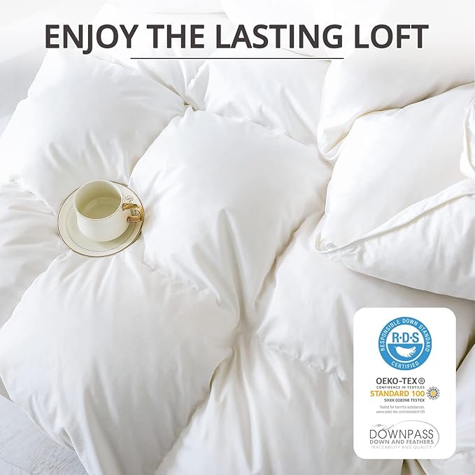 Globon California King Down Comforter, All Season Duvet Insert, Breathable Noiseless Shell with 8 Corner Tabs, Medium Warmth, White