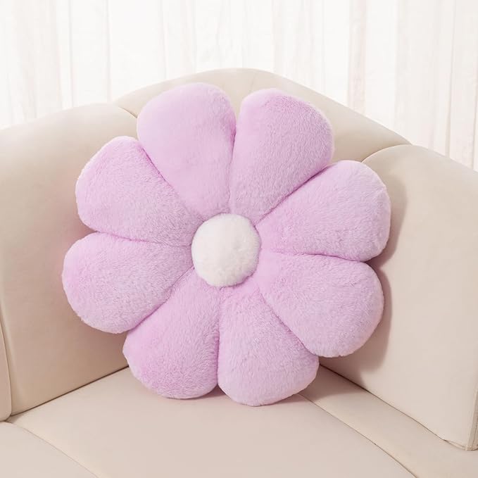 FIONOUT Purple Flower Pillow Decorative Throw Pillows, 25.5In Soft Daisy Pillow Flower Shaped Pillow Floor Seating Custion for Reading and Room Dector