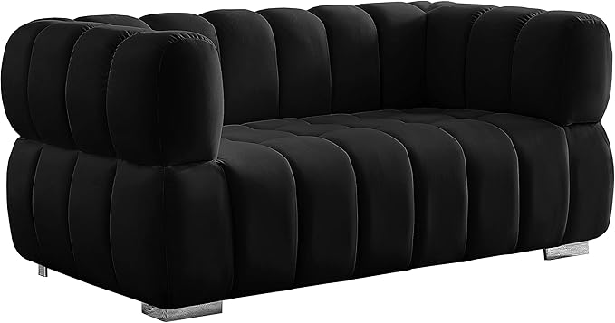 Meridian Furniture 670Black-L Gwen Collection Modern | Contemporary Velvet Upholstered Loveseat with Deep Biscuit Tufting