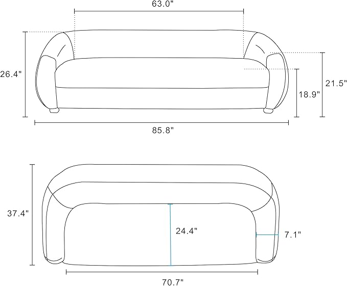 Manhattan Comfort Tribeca 86" Sofa for Living Room, Upholstered in Chenille Fabric, Kiln-Dried Birch Wood Frame, Modern Couch, Includes 2 Round Pillow, Fully Assembled, Cream