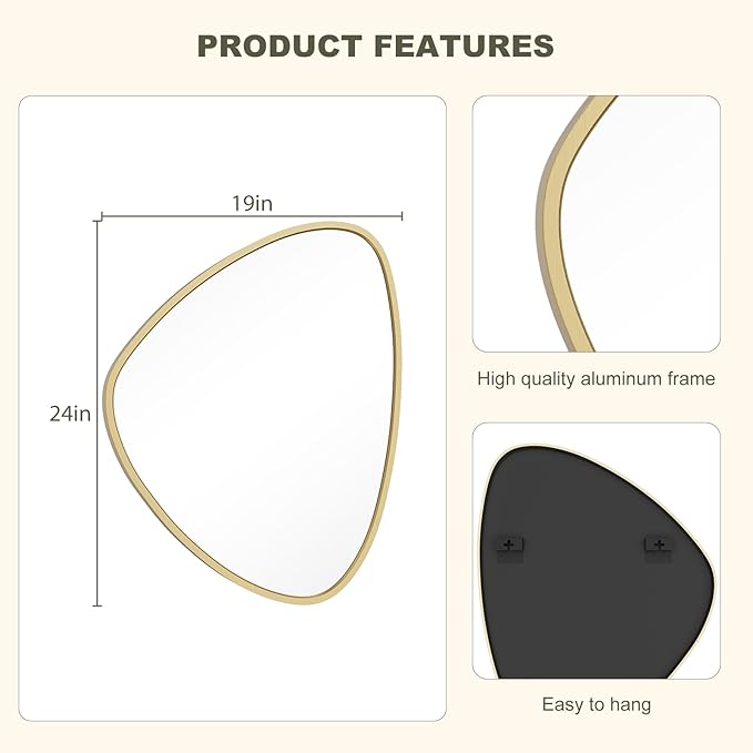 WallBeyond Asymmetrical Mirror, Irregular Wall Mirror, Wall Mirrors Decorative for Bedroom Living Room entryway Hall, Wall Mirror for mid Century Modern Decor 24" H x 19" W, Gold - Image 6