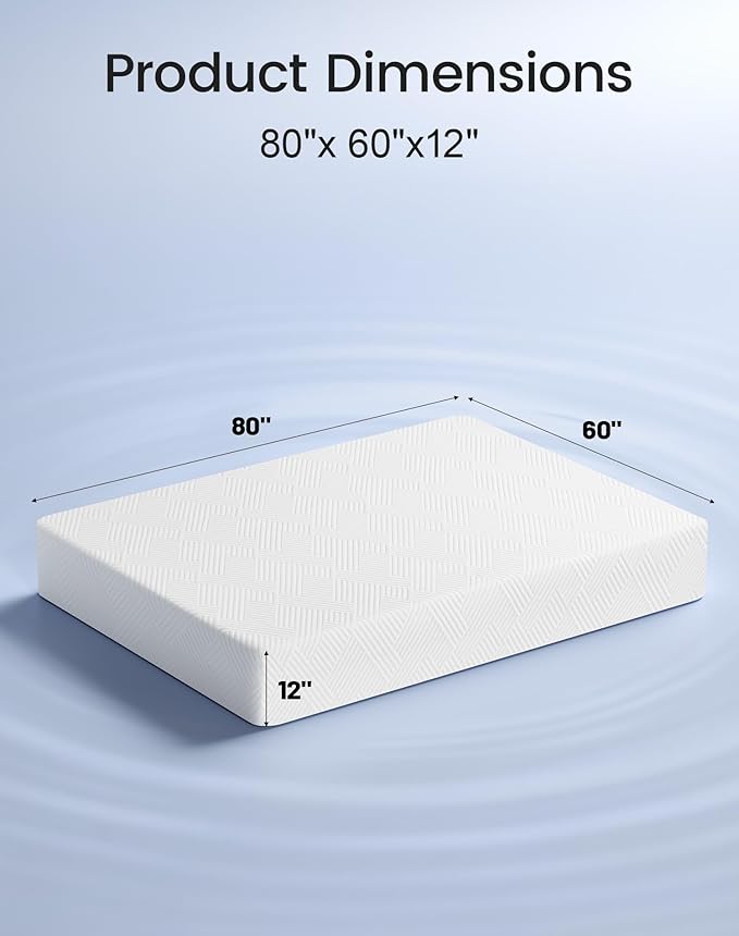Vipbear Queen Mattress 12 Inch, Firm Memory Foam Mattresses in a Box for Back Pain Relief, Pressure Relief Cool Sleep with Gel Foam, Removeable Fiberglass Free Cover, CertiPUR-US Certified 80''x 60''