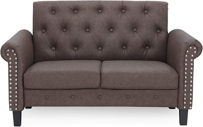 Furinno Bastia Vintage Modern Chesterfield Button Tufted Loveseat/Sofa Couch for Living Room, Brown Faux Leather