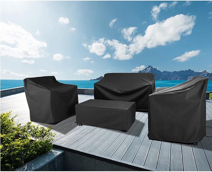 Patio Furniture Covers,Outdoor Furniture Cover Waterproof,Patio Furniture Set Covers for 4 Piece Outdoor Conversation Set,Patio Covers Set (Black) - Image 2