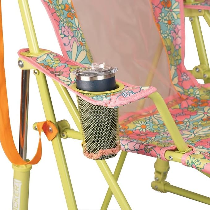 GCI Outdoor Comfort Pro Rocker Camping Chair | Portable Folding Rocking Chair with Durable Armrests & Drink Holder — Floral - Image 5