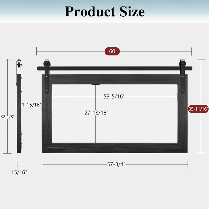 Farmhouse Bathroom Mirror, 60x36 Inch Black Vanity Mirror for Wall, Wood Framed Rustic Mirror Rectangular Wall Decor Mirrors for Entryway Living Room Bedroom - Image 6