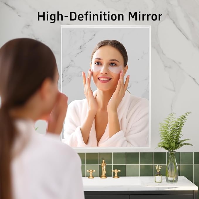 24x32 Inch White Bathroom Mirror, Wall Mounted Bathroom Vanity Mirrors, Rectangle Aluminum Black Framed Mirror, Tempered Glass, Anti-Rust, Mirrors for Over Sink - Image 2