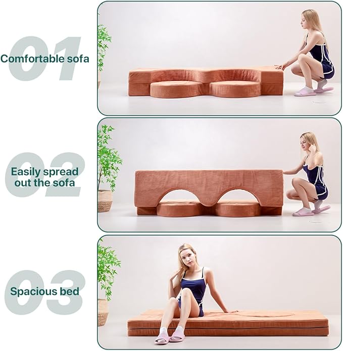 2-in-1 Folding Sofa Bed Floor Futon & Sleeping Mattress with Removable Washable Cover | Full Padded Fabric Adult-Sized Guest Bed for Bedroom, Living Room, Study, Apartment Green