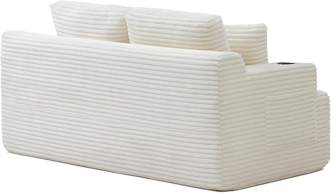 Floor Loveseat Boneless Sofa Couch in a Box with Cup Holder and Side Pockets, Corduroy Upholstered 2 Seater Cloud Foam Sofa with Deep Seating for Living Room, No Assembly | Breathable material, Cupholders