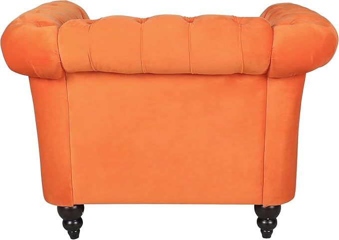 LEVNARY Velvet Chesterfield Armchair, Modern Sofa Chair with Button Tufted Backrest, Tufted Upholstered Rolled Chair for Home Reading Room (Orange)