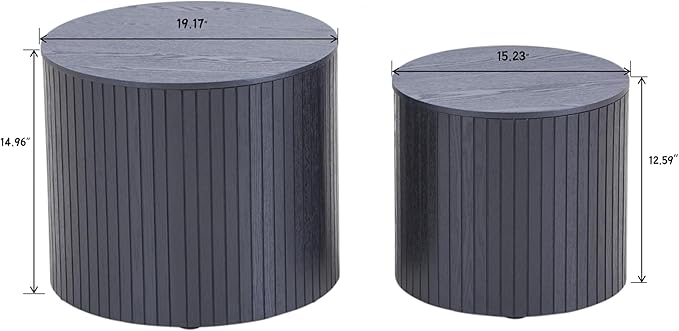 Small Nesting Round Coffee Table Set of 2, Modern Wooden Circle Accent End Side Table for Living Room, Bedroom, No Assembly Required, Black