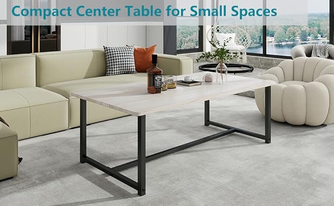 35.4" Rectangular Coffee Table for Living Room, Modern Industrial Style Coffee Table Center Table with Metal Frame for Small Space, Apartment, Office, Easy Assembly, Teak Oak