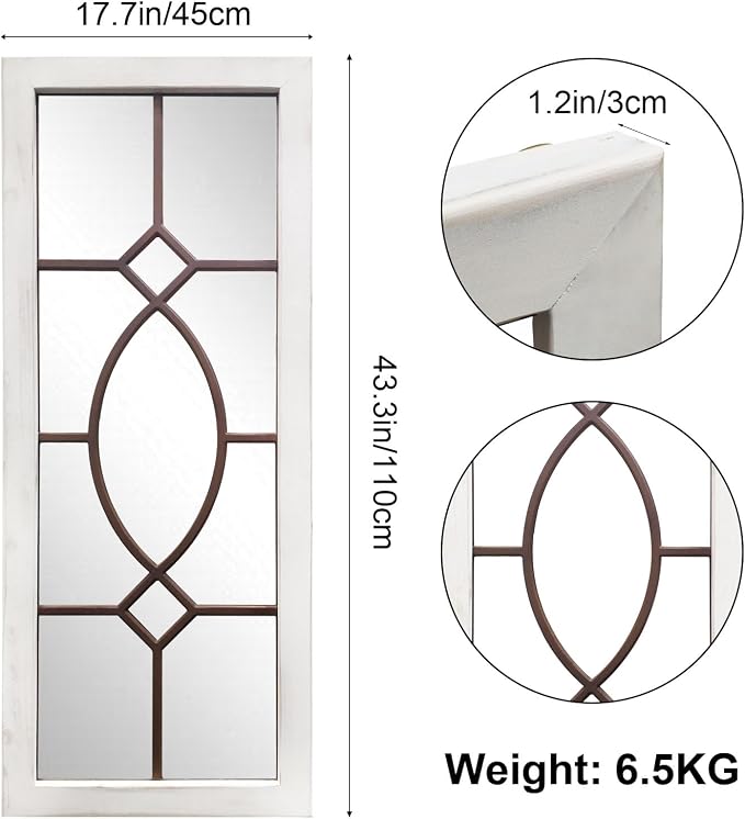 Farmhouse Mirror for Wall Decor: 43.3" x 17.7" Large Rustic Windowpane Mirrors with Wooden Frame- Decorative Entryway Mirror for Living Room/Bedroom/Hallway/Fireplace - Image 5