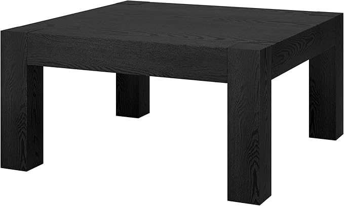 Henn&Hart 34" Square Coffee Table with Wood Top for Living Room, Family Room, Office, or Apartment, Natural Black