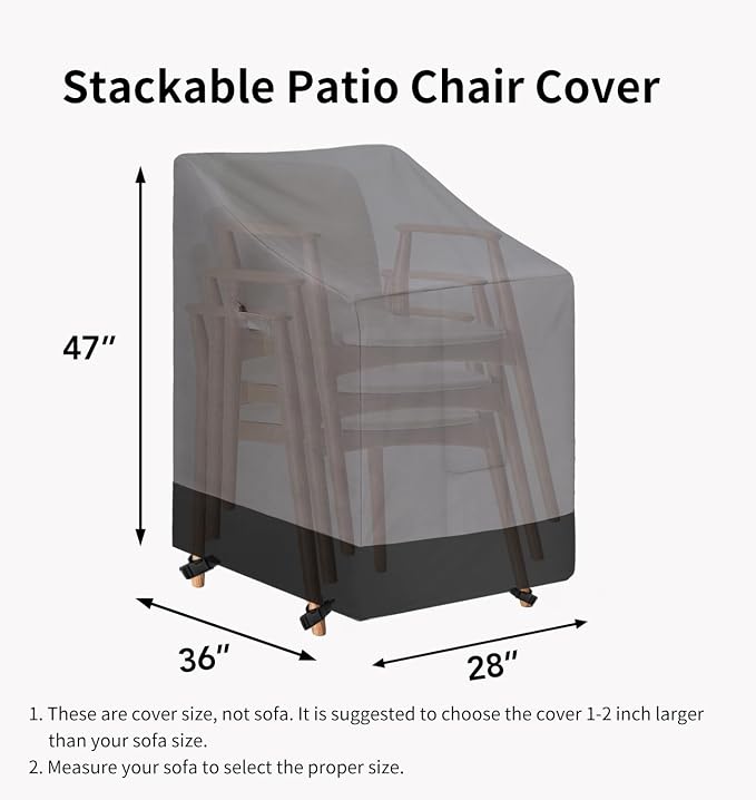 Easy-Going Heavy Duty Outdoor Stackable Chair Cover, Waterproof Patio Chair Cover, Windproof Outdoor Furniture Cover with Air Vent (2 Pack-28Wx36Dx47H inch, Gray/Black) - Image 6