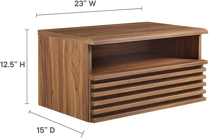 Modway Render Mid-Century Modern, Wall-Mount Nightstand, Walnut - Image 3
