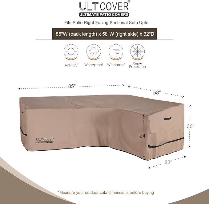 ULTCOVER Patio L-Shaped Right Facing Sofa Cover Waterproof for 4-Seater Outdoor Sectional Furniture Couch 85”W (Back Length) x 58”W (Right Side) - Image 2