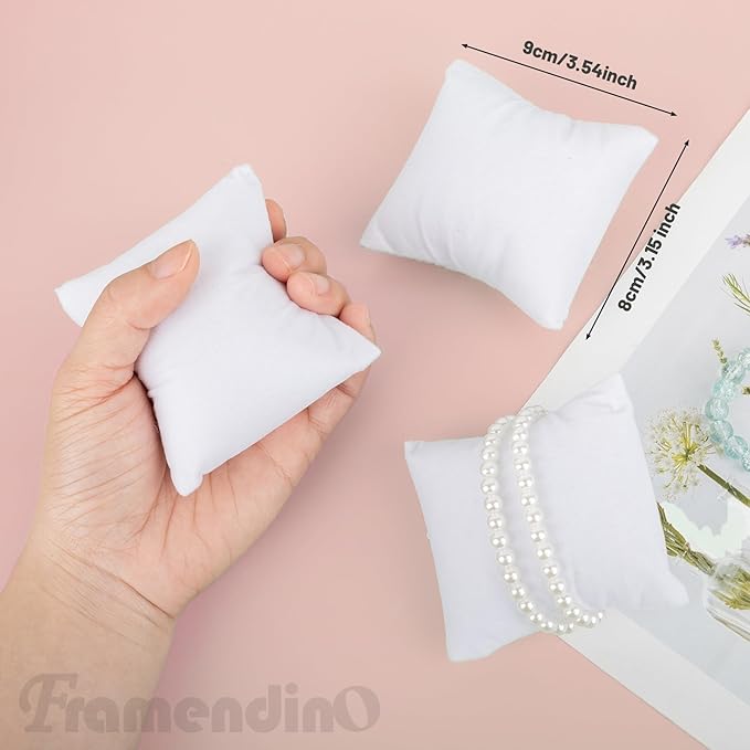 Framendino, 12 Pack White Small Bracelet Watch Pillow Jewelry Display Holder Organizer for Bangle Wrist Chain Cushion Pillows