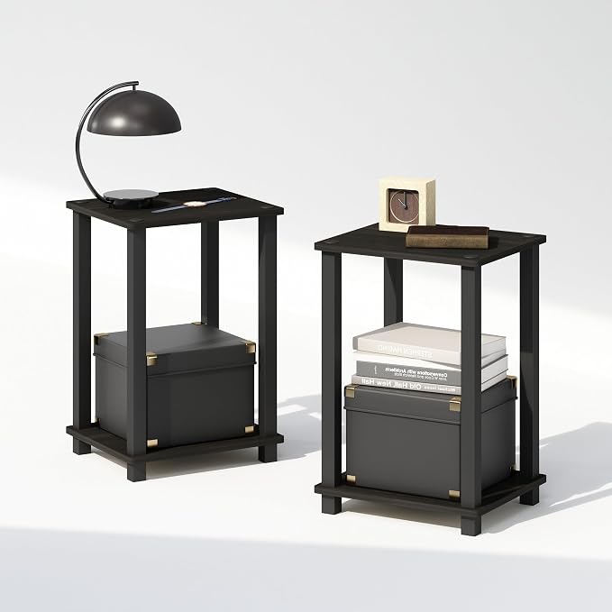 Furinno Simplistic Night Stand Set of 2, 2-Tier Small Nightstand with Open Shelf, Toolless Bedside Table, End Table, Side Table, for Bedroom, Closet, Dorm, Espresso by Furinno-FitsYourSpaceFitsYourBudget