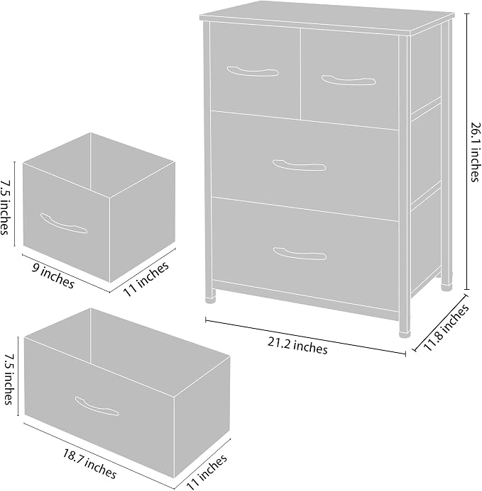 AZL1 Life Concept Dresser Storage Furniture Organizer-Large Standing Chest for Bedroom, Office, Entryway, Living Room and Closet-4 Removable Fabric Drawers, Light Grey - Image 3