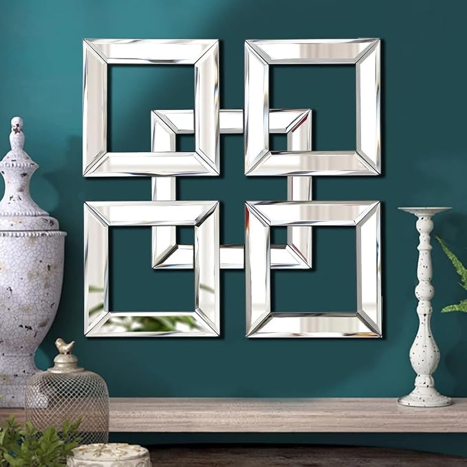 QMDECOR Square Mirrored Wall Decor Decorative Mirror 12x12 inches Modern Fashion DIY Silver Wall-Mounted Mirrors by QMDECOR