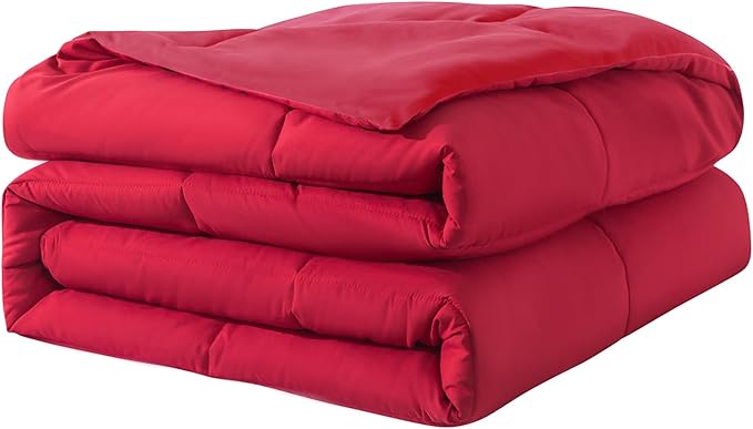 Duvet Insert Down Alternative Bedding Comforter Queen Size - All-Season Bedding - Lightweight & Machine Washable (Bright Red, Queen (U.S. Standard))
