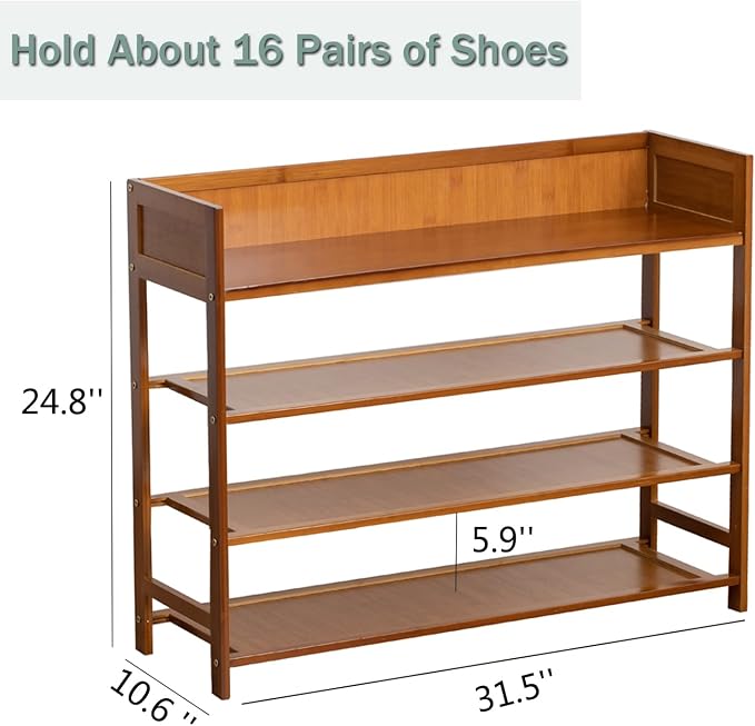 latifolia Bamboo Shoe Rack, 4-Tier Shoe Rack Organizer for Entryway, Living Room(Brown, 31.4''L) - Image 3