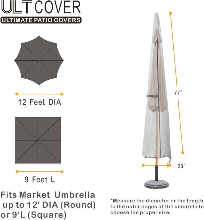 ULTCOVER Patio Parasol 600D Waterproof Outdoor Market Umbrella Cover - Fits Market Umbrella Up to 12 Feet, Black - Image 2