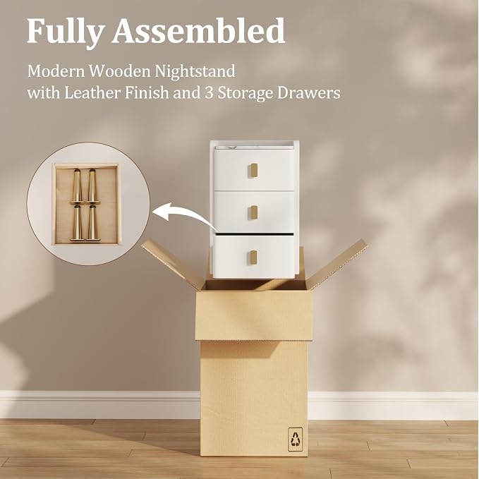 AQIMUELE Narrow Nightstand with Drawers, Narrow Side Table Leather, Small Bedside Tables for Bedroom. (White) - Image 7