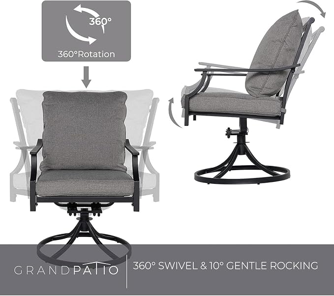 Grand patio Dining Chairs Set of 4，Outdoor Swivel Patio Dining Chairs Set of 4，Swivel Rocker Dining Chairs，Outdoor Dining Chairs with Grey Cushions, Patio Chairs for Outside, Garden Lawn Porch - Image 2