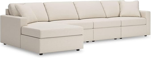 Signature Design by Ashley Modmax Stain Resistant Minimalist Modular Anti Sag Left-Arm Facing 4-Piece Sectional with Chaise, Loose Reversible Cushions and 2 Accent Pillows, White