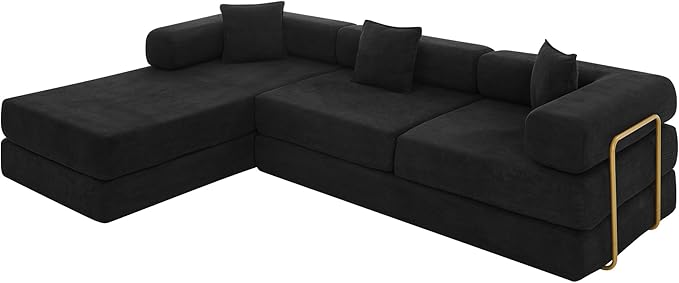 Eafurn L Shaped Convertible Sleeper Sofa Bed King Size Sleeper Sofabed, 7-in-1 DIY Combination Corduroy Folding Mattress Couch with Fixed-Shape Frame, Boneless Floor Sofa Couch