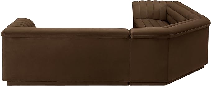 Meridian Furniture 194Brown-Sectional Cascade Collection Modern | Contemporary Modular Sectional with Soft Brown Velvet Fabric, Deep Channel Tufting, Curved Arms, 148" W x 80" D x 28" H, Brown