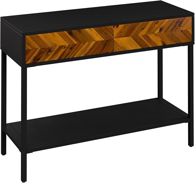 Bme Vivian Console Table with 2 Drawers, Solid Acacia Wood Entryway Table, Rustic Golden Brown Mid Century Modern Sofa Table with Storage, Solid Wood Hallway Table for Living Room or Foyer - Image 3