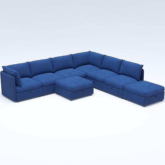 ERYE Modern Modular Storage Sectional Sofa, U/L Shaped Corduroy Modular Sofa Couch W/Movable Ottoman & Seat, 8 Seater Corduroy Upholstered Sofa Couch for Living Room