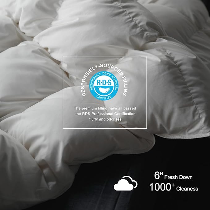 Royoliving Premium Feathers Down Duvet Insert Comforter Twin Size Heavyweight Thickened Winter White 100% Cotton Cover with Corner Tabs (68x90, 45 oz)