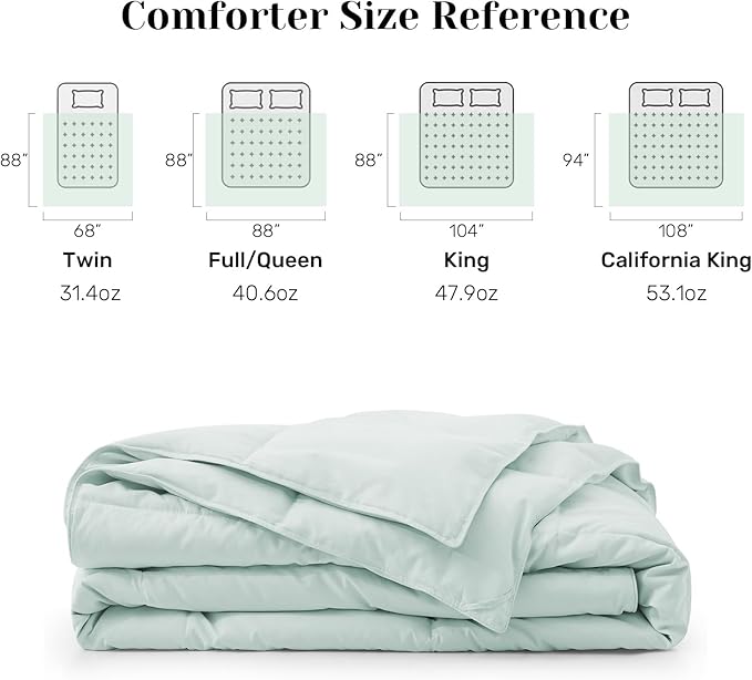 Joysoul Goose Feathers Fiber Comforter - Lightweight Ultra Soft Fabric Cover Breathable White Down Feather Fill, Light Green Twin Size Duvet Insert (68" X 88")