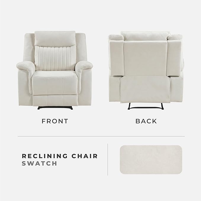 Lexicon Manual Recliner Chair, Polished Microfiber Reclining Sofa Chair, Home Theater Seating, Wall Hugger Manual Recliner for Living Room/Office/Apartment, Beige