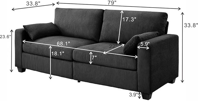 79" Modern Cloud Sofas for Living Room Bedroom, 2 Seat Modular Couch Soft Corduroy Upholstered Loveseat Couches with Toss Pillows for Home Apartment Office Studio