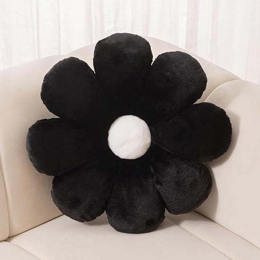 FIONOUT Flower Pillow, 17.7inch Black Throw Pillows, Black Decorative Throw Pillows, Flower Throw Pillow, Flower Floor Pillow Floor Cushions for Reading and Room Dector