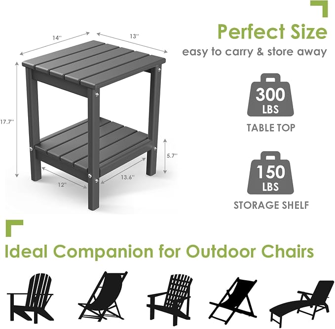 GREENVINES Outdoor Rocking Chair Set | 3-Piece | 2 Rocking Chairs with 1 Side Table | Porch Rocker | HDPE Plastic | Grey | Patio Furniture Sets | High Back | Big & Tall | Ladder Back - Image 4