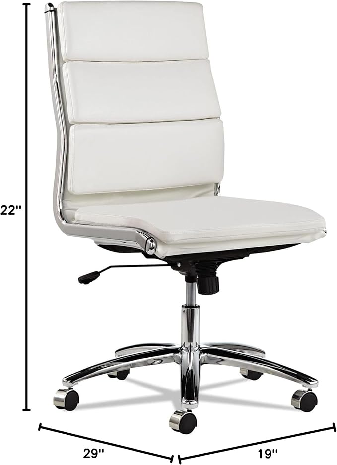 Alera Neratoli Mid-Back Swivel/Tilt Chair, White Faux Leather, Chrome Frame