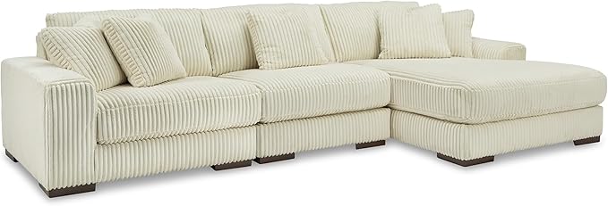Signature Design by Ashley Lindyn Coastal Right-Arm Facing 3-Piece Sectional with Chaise, Reversible Cushions and 5 Throw Pillows, White