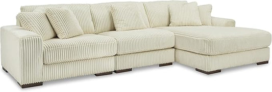 Signature Design by Ashley Lindyn Coastal Right-Arm Facing 3-Piece Sectional with Chaise, Reversible Cushions and 5 Throw Pillows, White