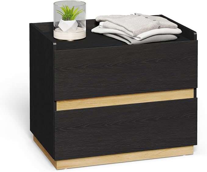 Large Modern Nightstand Black Bedside Table, 2 Drawer Dresser Wood Stackable Storage Drawers for Clothes for Closet, Bedroom, 24"x16"x20" by DAELIFKER