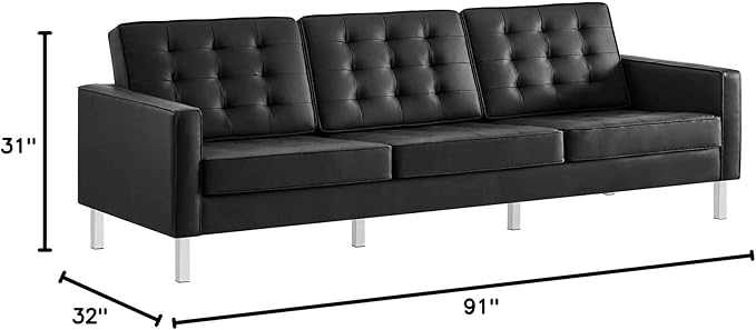 Modway EEI-3385-SLV-BLK Loft Tufted Button Faux Leather Upholstered Sofa in Silver Black