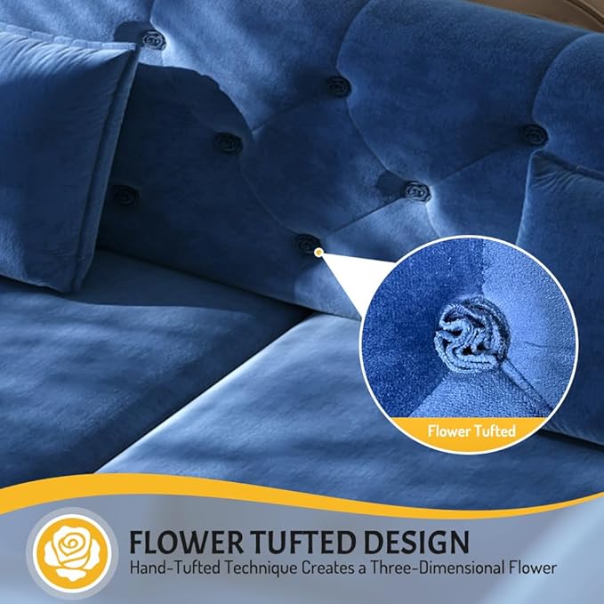 ERYE 3-in-1 Foldable Sleeper Sofa Bed Velvet Fabric Loveseat Sofabed, 74-Inch Queen Loveseat Convertible Pull Out Sleeper Couch Bed with Flower Tufted Accent, Easy Assemble